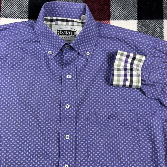 Resistol Shirt Mens M Blue Geometric Square Button Western Cowboy Rodeo‎ Vintage - Picture 1 of 14